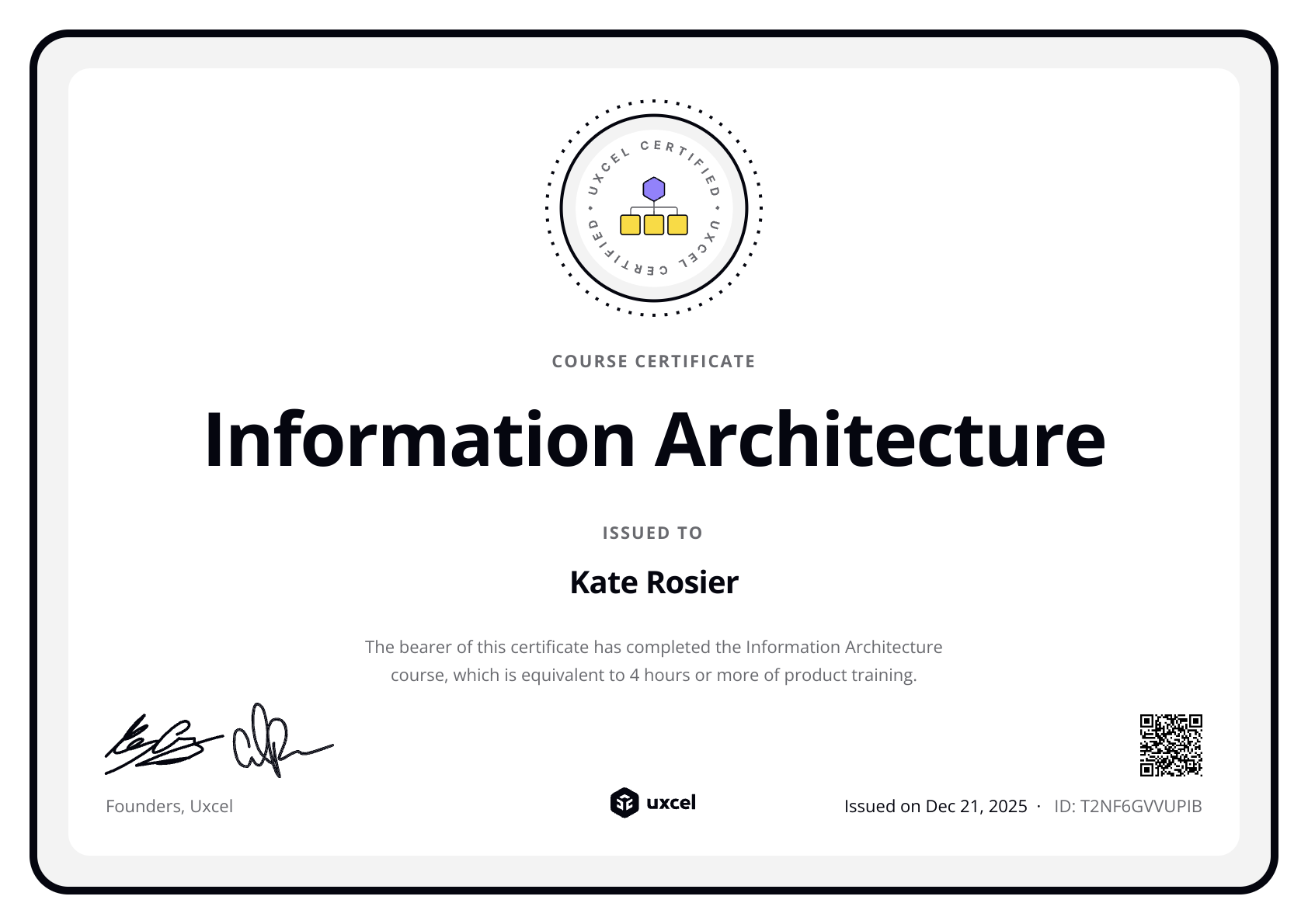 Kate's certificate